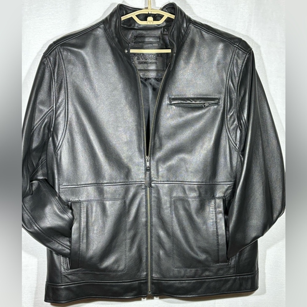 Roundtree & Yorke Leather Motorcycle Jacket EUC Premium Men’s XL Snaps at Wrists